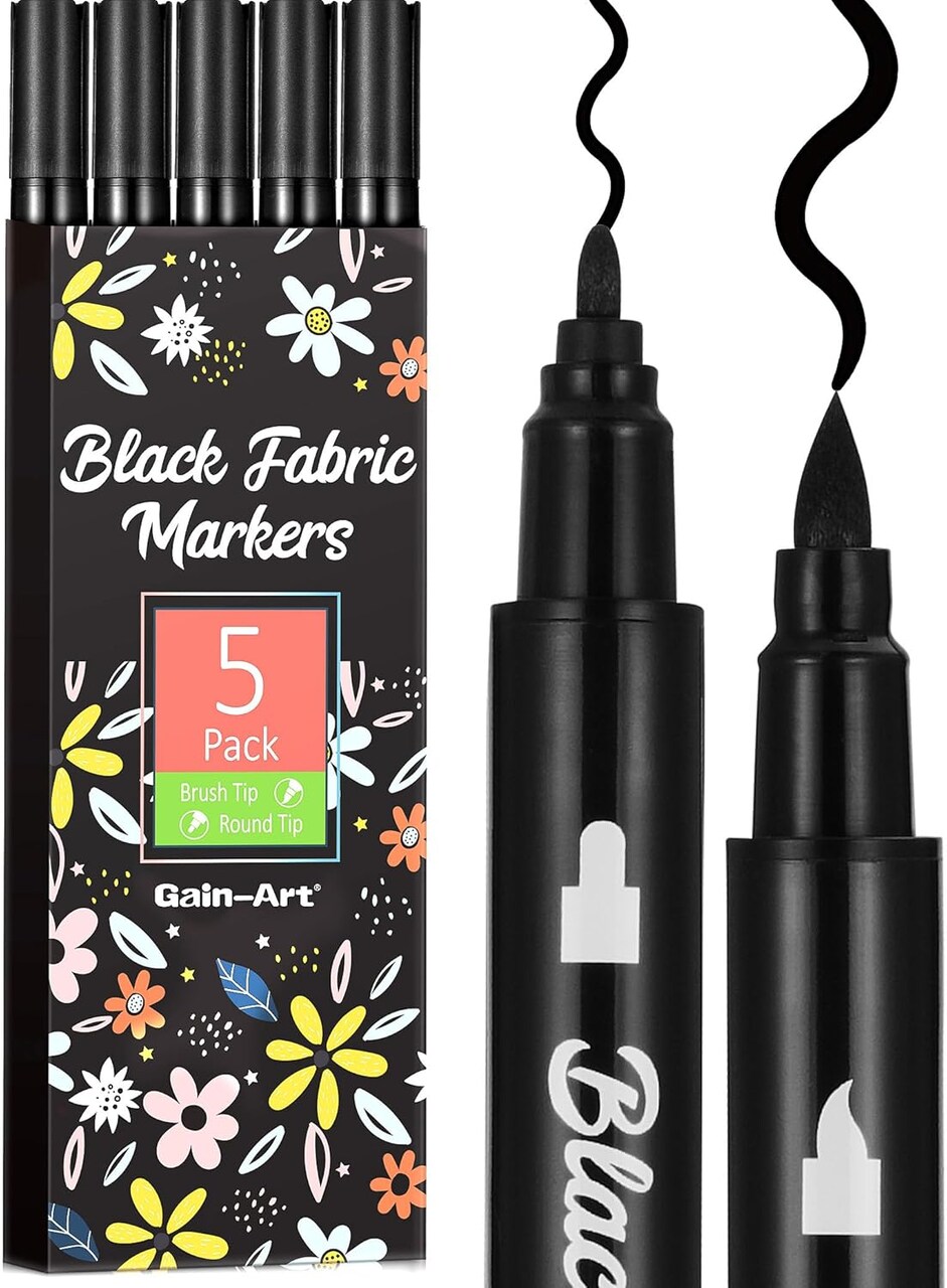 Black Fabric Markers - Dual-Tip Fabric Markers Permanent for Clothes - Non-Toxic Fabric Paint Pens for Personalizing Shirts Bags Hats Canvas, and Textiles
